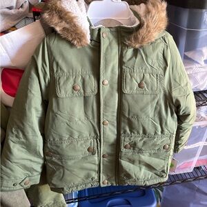 Carter's Olive Green Puffer Jacket with Faux Fur Hood